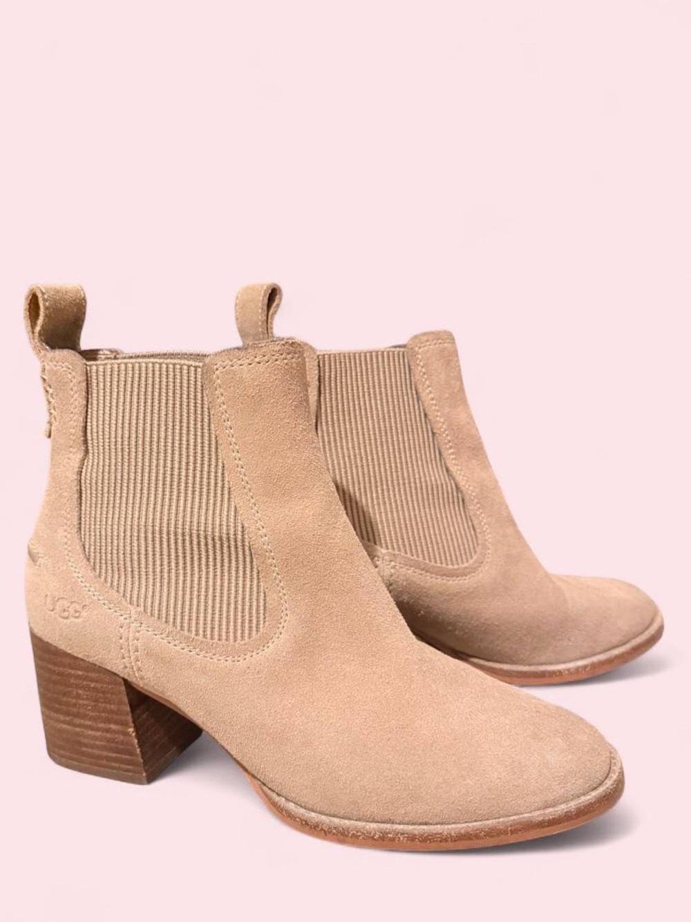 UGG Taupe Suede Chelsea Heel Booties